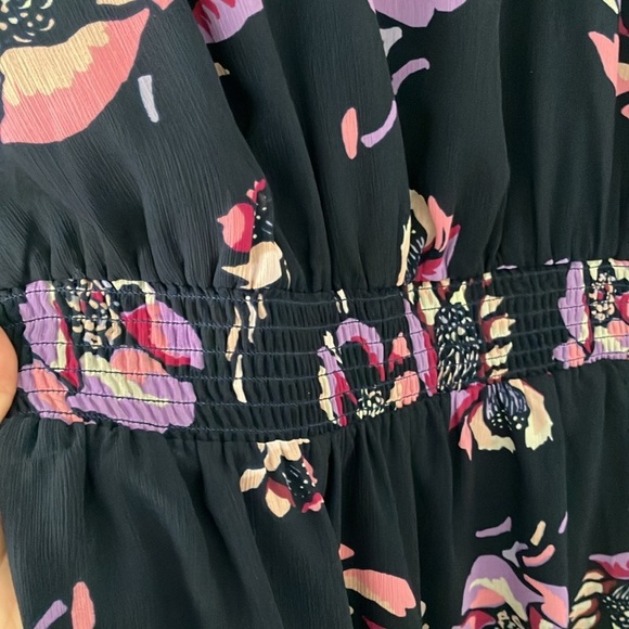 J Crew Factory Size S Tie Neck Midi Dress Smocked Waist Floral Long Sleeve - Picture 9 of 17